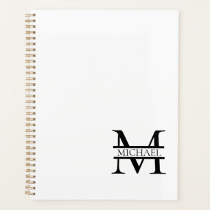 Agenda Monograma elegante personalizado y nombre blanco