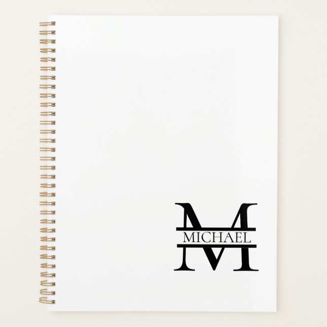 Agenda Monograma elegante personalizado y nombre blanco (Anverso)