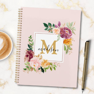 Agenda Monograma Elegante Rosas Florales Botánicas Acuare