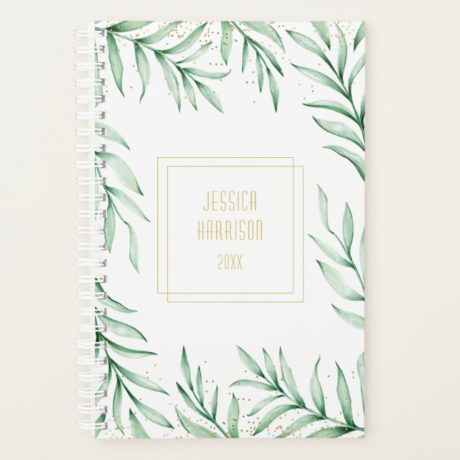 Agenda Monograma Elegante Vegetación Hojas de Agua Pequeñ (Anverso)