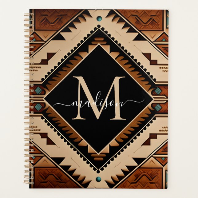Agenda Monograma estilo boho de la cultura india nativa e (Anverso)