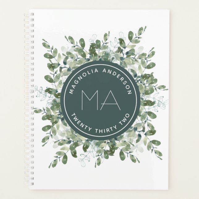 Agenda Monograma Eucalyptus Greenery Name Year Planner (Anverso)