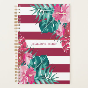 Agenda Monograma exótico burgundy Floral a rayas
