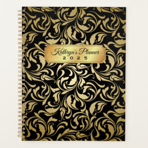 Agenda Monograma Fancy Gold Flourie Black Luxe Nameplate
