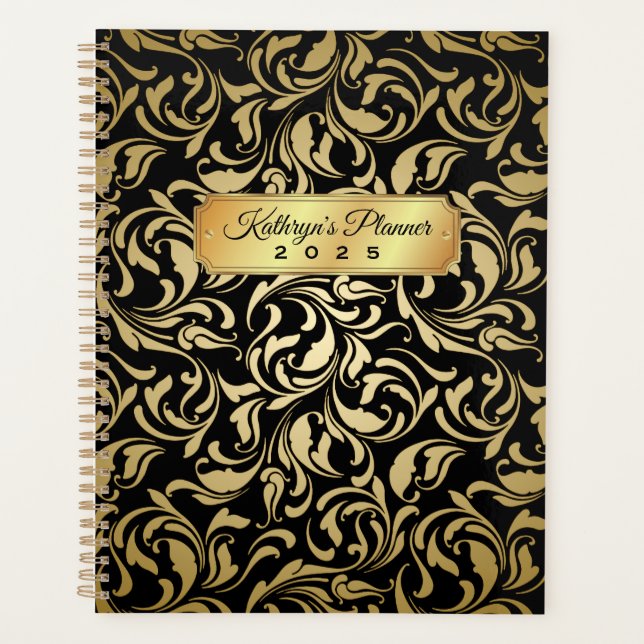 Agenda Monograma Fancy Gold Flourie Black Luxe Nameplate (Anverso)