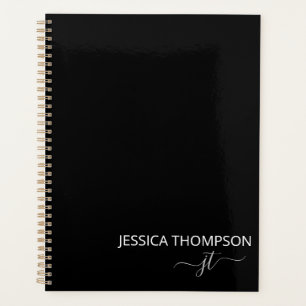 Agenda Monograma femenino de letra script simple negra mo