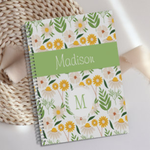 Agenda Monograma Femenino Floral Verde Amarillo Tendencia