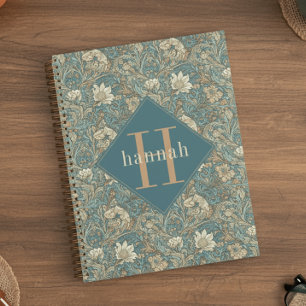 Agenda Monograma Floral Azul Elegante de William Morris