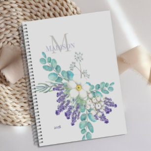 Agenda Monograma floral botánico de eucalipto lavanda