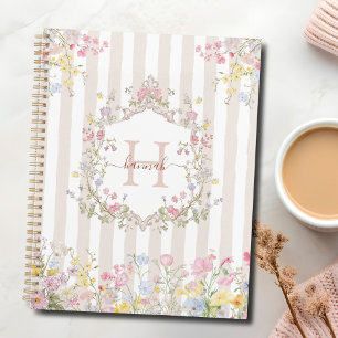 Agenda Monograma Floral Colorido Estilo Rococó Rayas