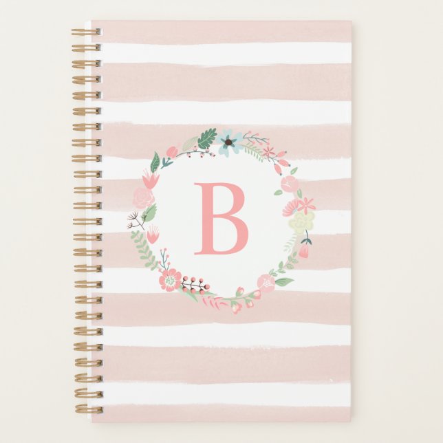 Agenda Monograma floral de país rosa (Anverso)