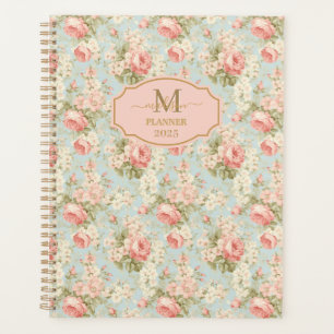 Agenda Monograma Floral de Rosas Rosadas Vintage Shabby C