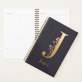 Agenda Monograma floral elegante con dorado personalizado