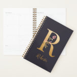Agenda Monograma floral elegante con dorado personalizado<br><div class="desc">Personalizado Gold Blue Elegant Floral Monograma R Planner *Para este diseño, cada letra tiene su propio listado pero usted personalizar su nombre haciendo clic en "personalizar esta plantilla". Estoy trabajando en añadir más letras; si la suya aún no está listada, por favor envíeme un mensaje y puedo enumerarla para usted....</div>