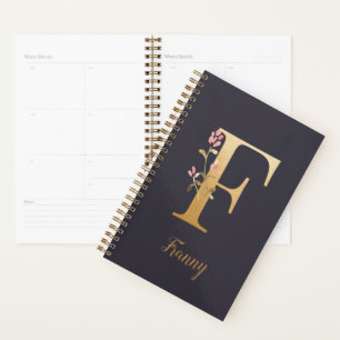 Agenda Monograma floral elegante de oro azul personalizad
