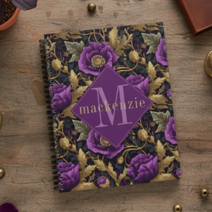 Agenda Monograma floral elegante de William Morris en oro