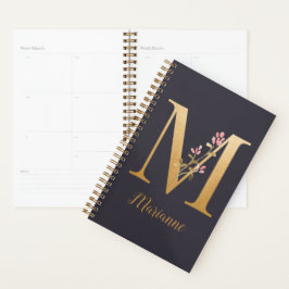 Agenda Monograma Floral Elegante Dorado M