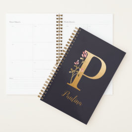 Agenda Monograma Floral Elegante Dorado P