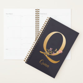 Agenda Monograma floral elegante Gold personalizado Q