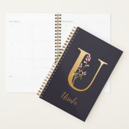 Agenda Monograma floral elegante Gold personalizado U