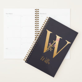 Agenda Monograma floral elegante Gold personalizado W