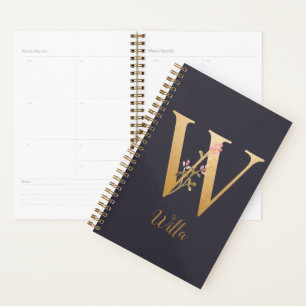Agenda Monograma floral elegante Gold personalizado W