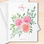 Agenda Monograma Floral rosa<br><div class="desc">Este bonito floral está decorado con un ramo de rosas y follaje en tonos rosa,  coral y verde. Personalizable fácil. Acuarela original © Michele Davies.</div>