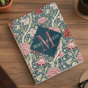 Agenda Monograma floral rosa azul elegante William Morris