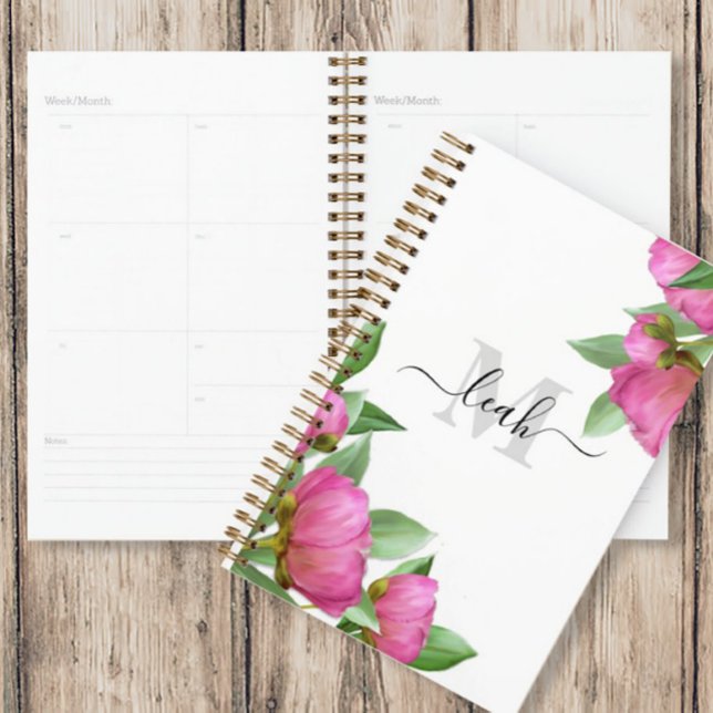 Agenda Monograma floral rosa personalizado (Subido por el creador)