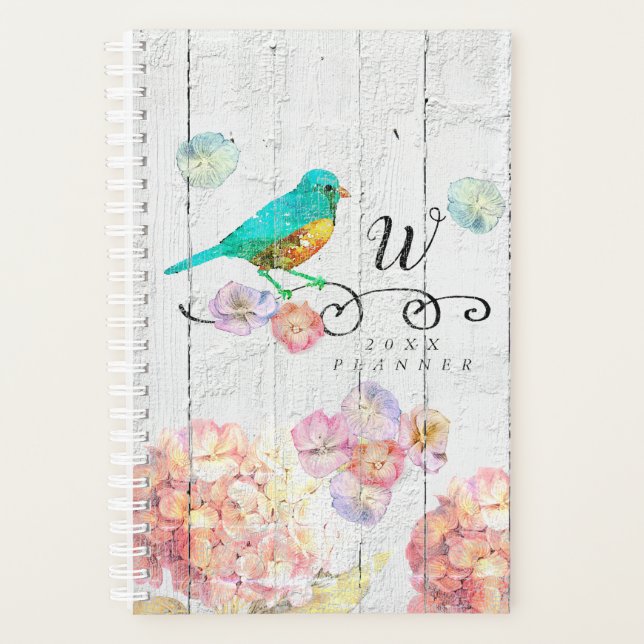 Agenda Monograma floral Rustic Bluebird Pink Hydrangea (Anverso)
