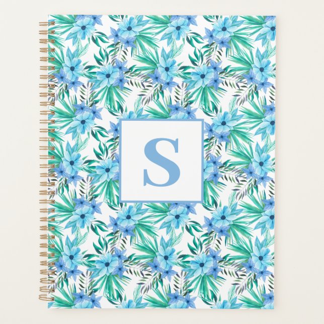 Agenda Monograma floral tropical azul (Anverso)