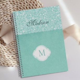 Agenda Monograma Floral Verde Blanco Pastel de Moda