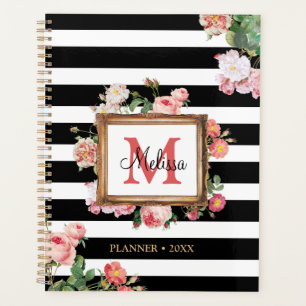 Agenda Monograma Floral y rayas antiguas de época