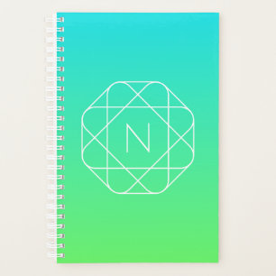 Agenda Monograma geométrico de Guay   Ombre verde azul y 