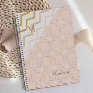 Agenda Monograma Geométrico Dorado Melocotón de Moda
