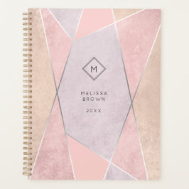 Agenda Monograma Geométrico Rosa de moda dorado rosado pl