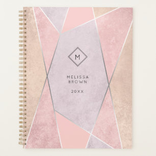 Agenda Monograma Geométrico Rosa de moda dorado rosado pl