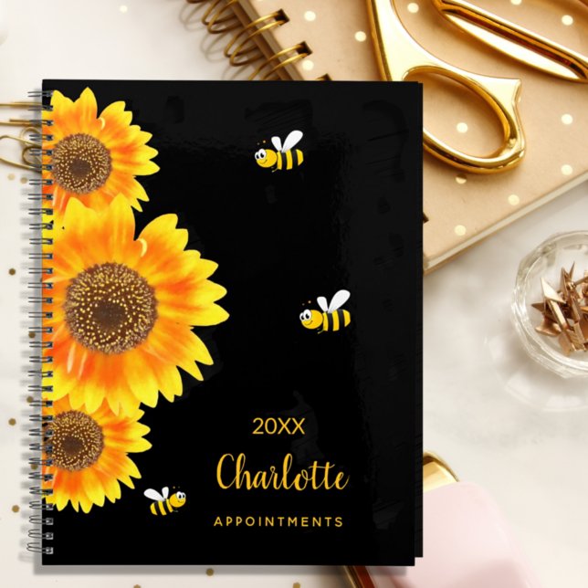 Agenda Monograma girasol abejas lindas negro (Subido por el creador)