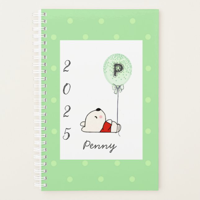 Agenda Monograma Girly Bear Green 2025 Planner (Anverso)