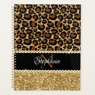 Agenda Monograma Glam Leopard Glitter Dorado