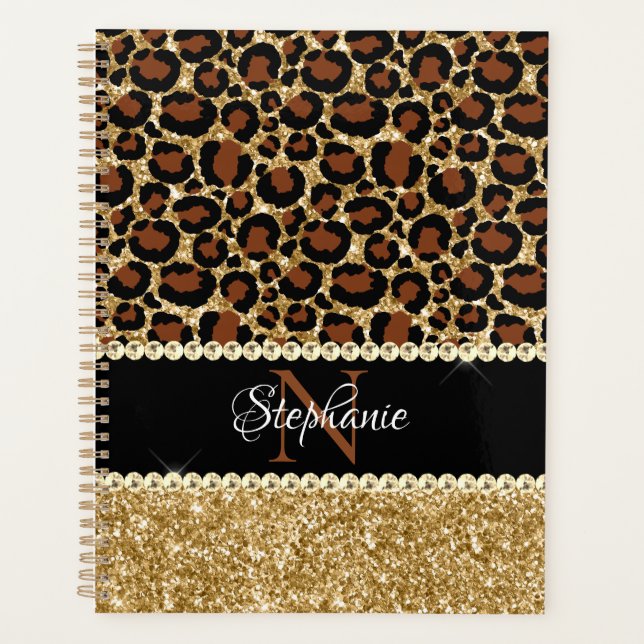 Agenda Monograma Glam Leopard Glitter Dorado (Anverso)