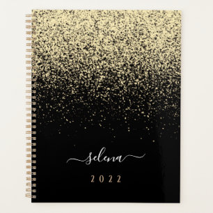 Agenda Monograma Glitter Dorado Negro Femenino