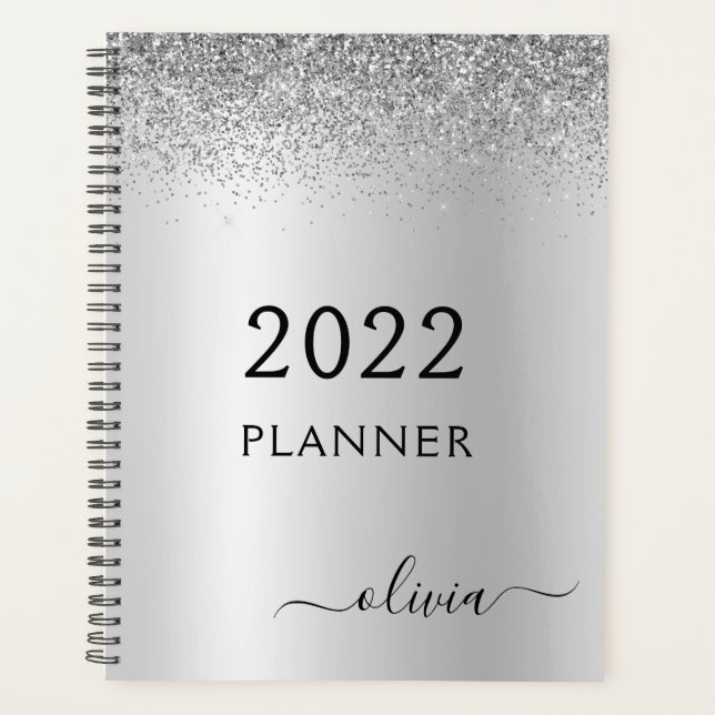 Agenda Monograma Glitter Negro Plateado 2022 Femenina (Anverso)