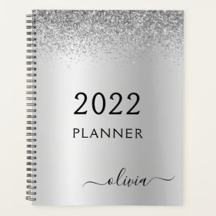 Agenda Monograma Glitter Negro Plateado 2022 Femenino