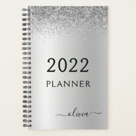 Agenda Monograma Glitter Negro Plateado 2022 Femenino