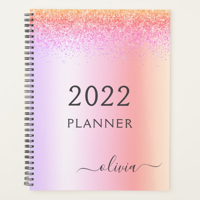 Agenda Monograma Glitter Pastel Arcoíris 2022 (Anverso)