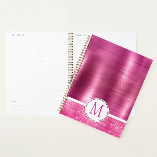 Agenda Monograma Glitzy Pink Glam Sparkle (Demostración)