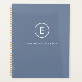 Agenda Monograma Gris azul Minimalista Nombre inicial sim