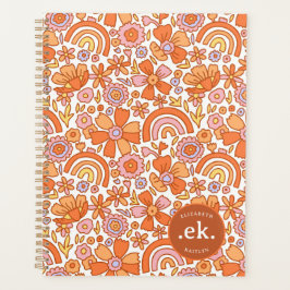 Agenda Monograma Groovy Retro Naranja Florals
