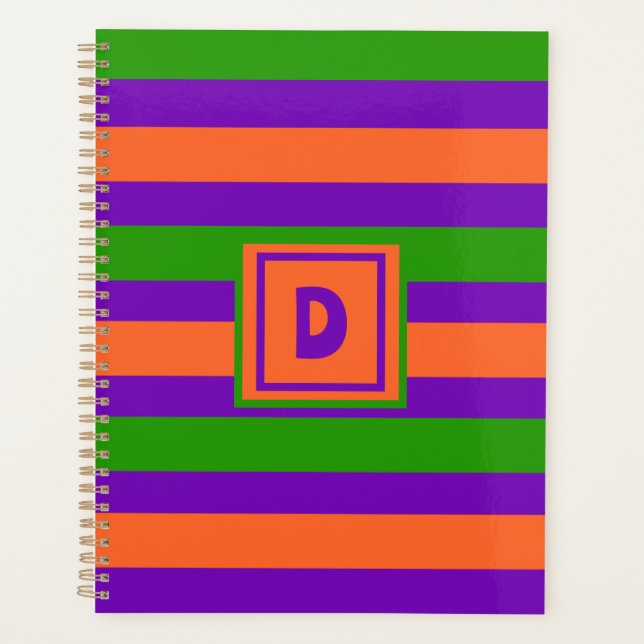 Agenda Monograma Halloween Naranja púrpura y verde (Anverso)